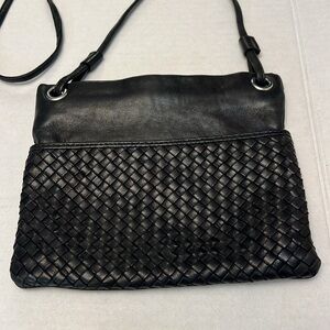 MARGOT LEATHER BLACK BRAIDED FRONT CROSSBODY BAG
